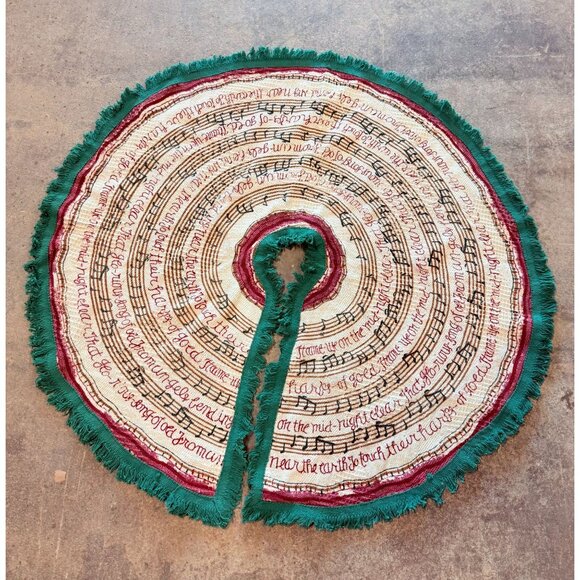 Fabric  Christmas Tree Skirt Hand Painted  It Came Upon A midnight Clear Vintage - Picture 2 of 13